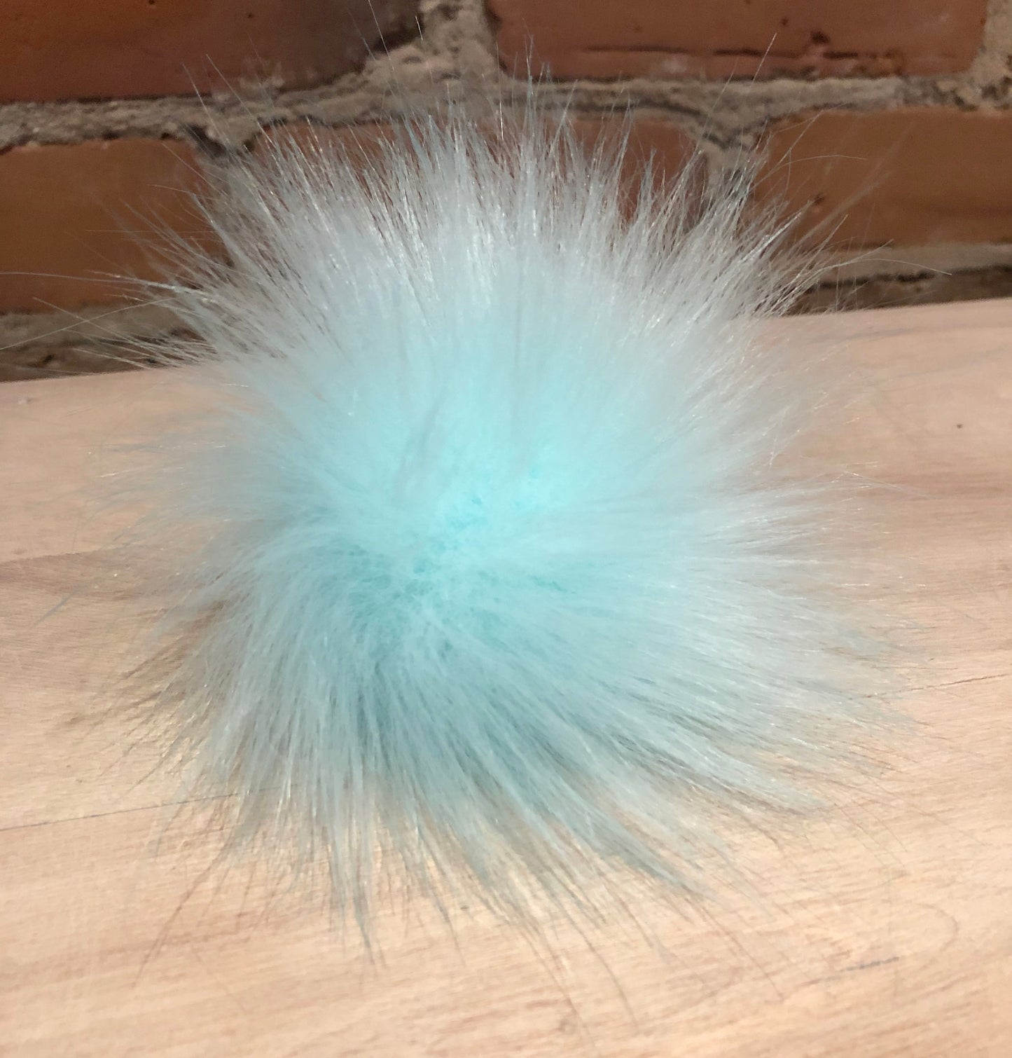 Light Aqua Blue Green Faux Fur Pom, 3.5 Inch