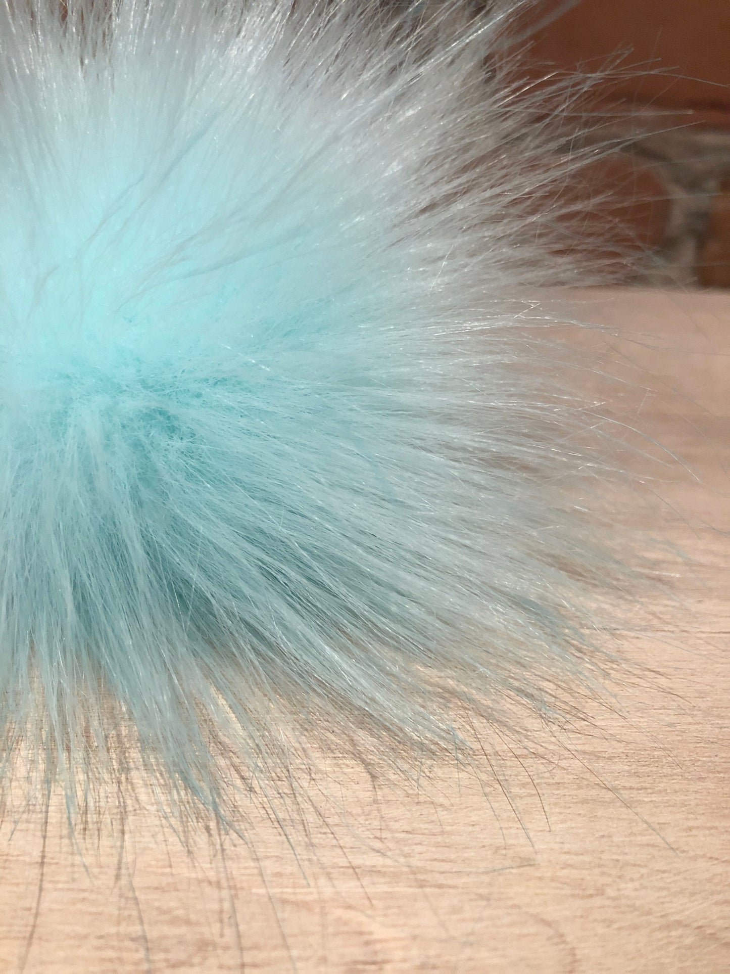 Light Aqua Blue Green Faux Fur Pom, 3.5 Inch