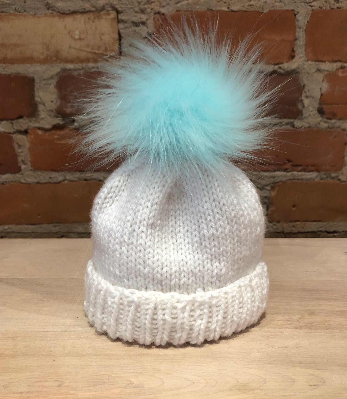 Light Aqua Blue Green Faux Fur Pom, 3.5 Inch