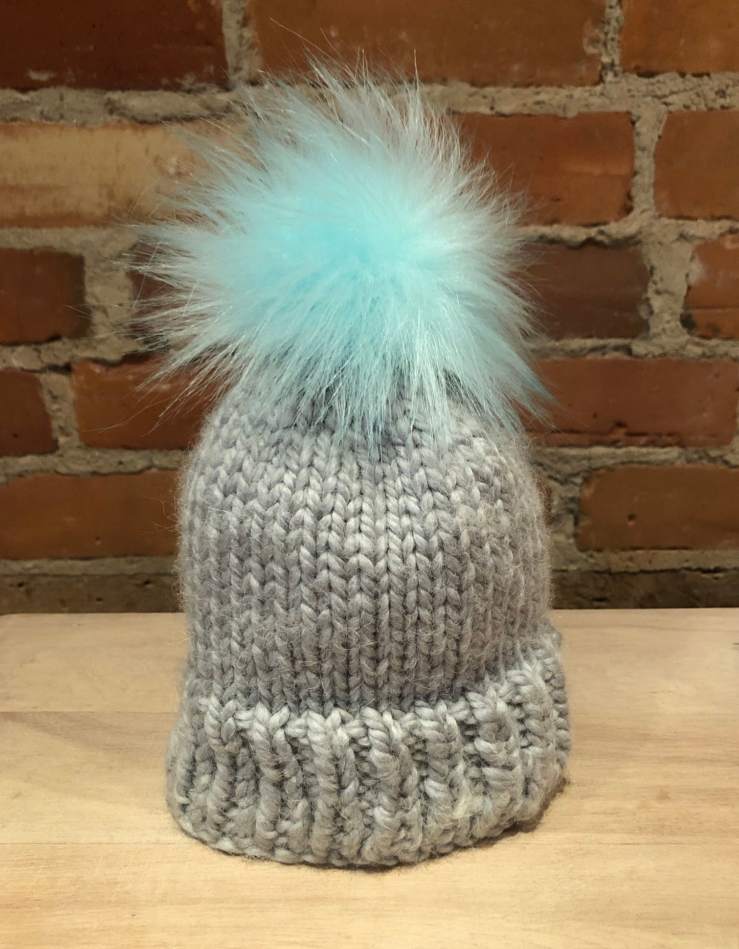 Light Aqua Blue Green Faux Fur Pom, 3.5 Inch