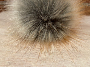 Faux Fur Red Fox Pom Pom Close Up Detail