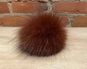 Cinnamon Burgundy Fox Fur Pom, 3.5 Inch