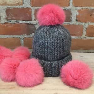 Small Pink Rabbit Recycled Fur Pom Pom for Baby's Knit Hat