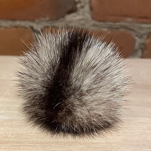 Grey Striped Mini Mink Recycled Fur Pom