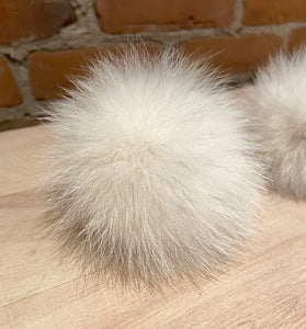 Small Ivory White Fox Fur Pom Pom, 3-Inch
