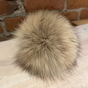 Round Fluffy Beige Coyote Recycled Fur Hat Pom Pom