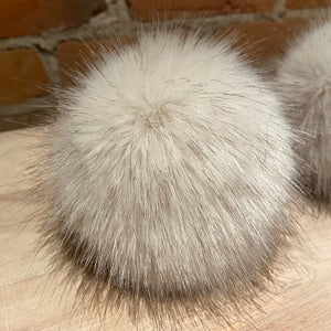 Beige Handmade Faux Fox Fur Pom Pom for Your Knit Hat
