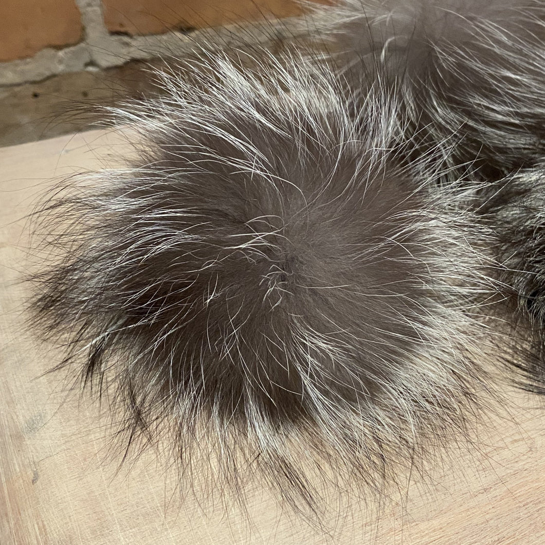 Silver Grey Fox Fur Pom Pom, 3-5-Inch