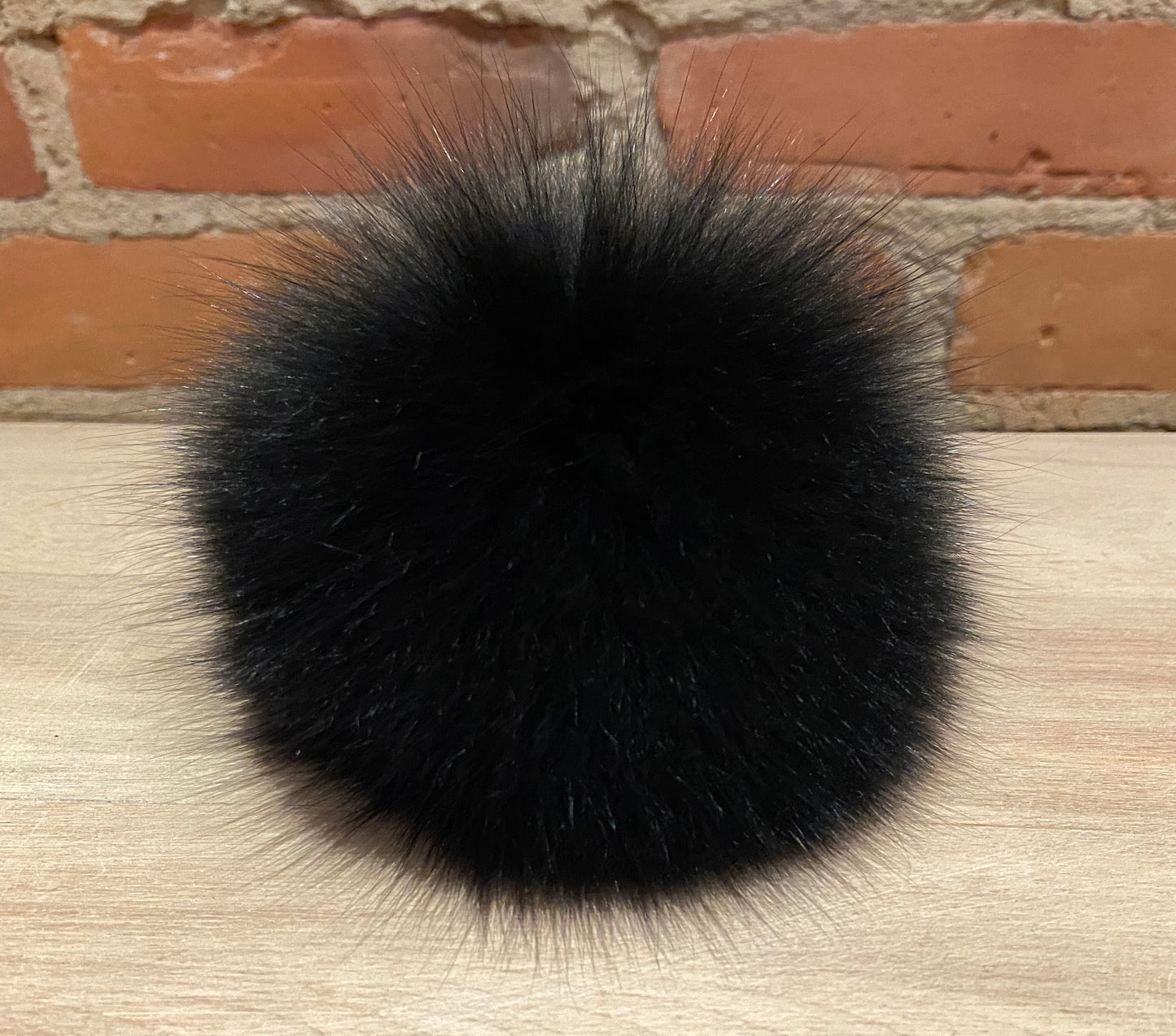 Jet Black Fox Fur Pom, 5 Inch