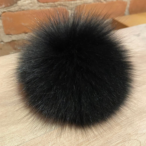 Jet Black Recycled Handmade Fox Fur Hat Pom