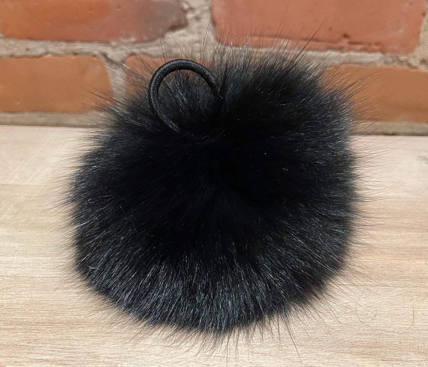 Jet Black Fox Fur Pom, 5 Inch