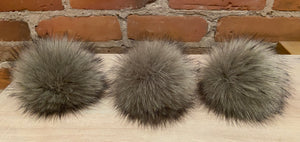 Grey Faux Fox Fur Pom Pom, 3.5-Inch