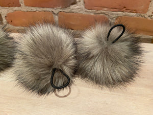 Grey Faux Fox Fur Pom Pom, 3.5-Inch