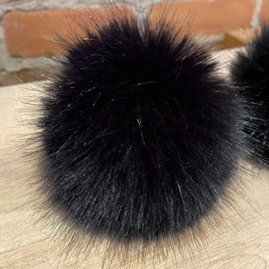 Black Faux Fur Pom Pom for Knitter's Winter Hats