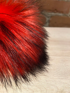 Red Faux Finn Raccoon Fur Pom, 3.5-Inch