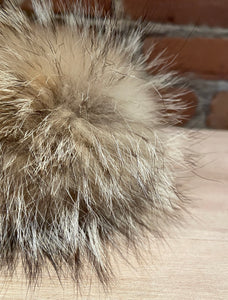 Golden Frost Beige Coyote Fur Pom, 5-Inch