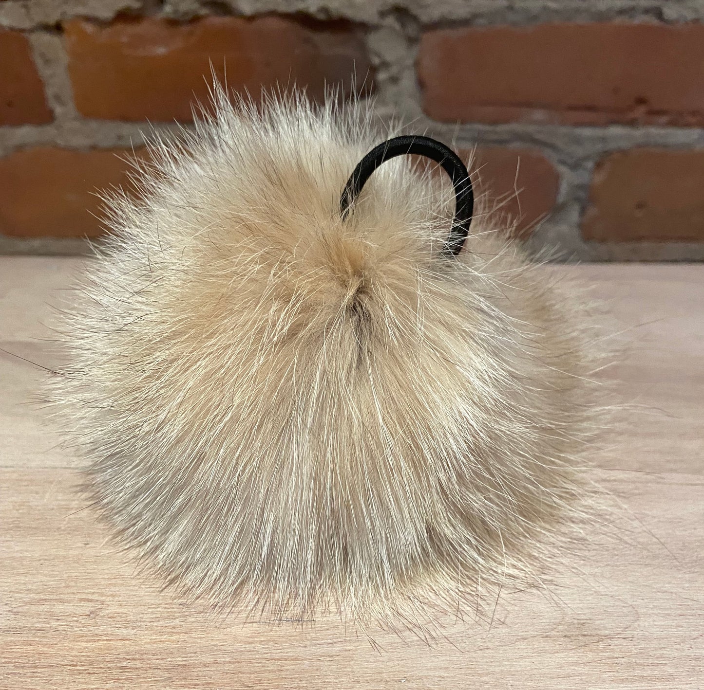 Cream Beige Coyote Fur Pom, 5.5 Inch