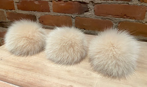 Natural Pink Blush Beige Fox Fur Pom, 3.5-Inch