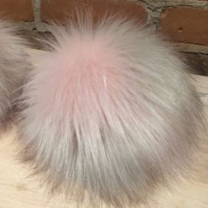 Pink Beige Pom Pom, Jumbo 6-Inch Faux Fox Fur Ball, Handmade Multi-Color Pearl Taupe and Lavender Pink Hat Pom, Detachable Hat Accessory, elle Vintage