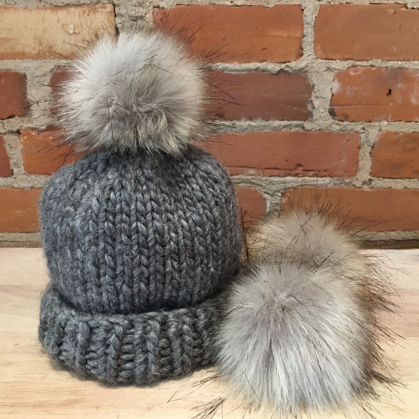 Grey Faux Fur Pom, 3.5 Inch