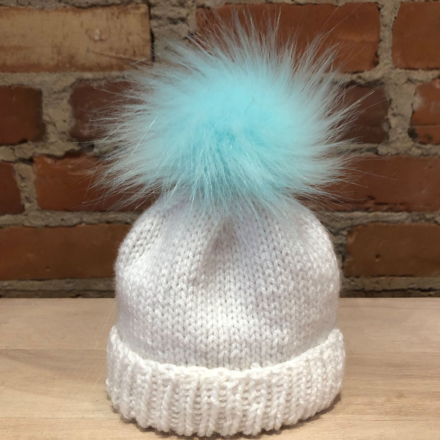 Light Aqua Blue Green Faux Fur Pom, 3.5 Inch