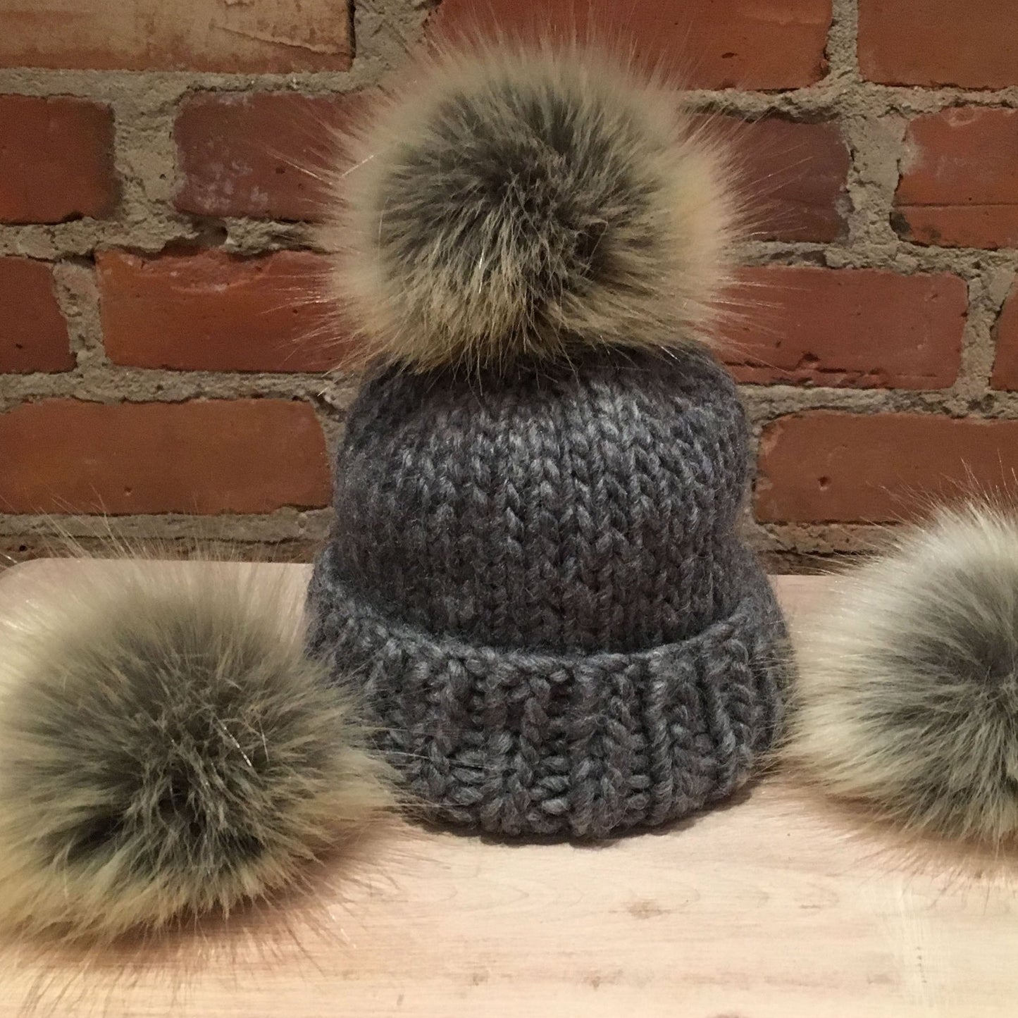 Baby Pom Pom, Beige Grey Faux Fur Pom Pom, Small Fur Ball, 3.5-Inch Removable Hat Pom, Beige Red Fox Faux Bobble, Knit Hat Pom, Detachable, ellevintage.com