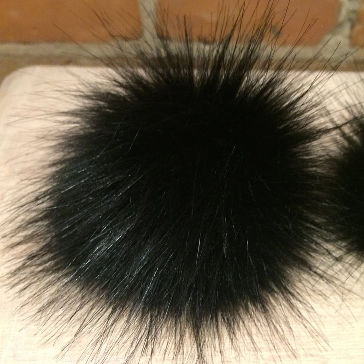 Jet Black Fox Faux Fur Pom, 3.5 Inch