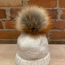 Load image into Gallery viewer, Designer Red Fox Fur Handmade Faux Fur Pom Pom on White Baby Knit Hat
