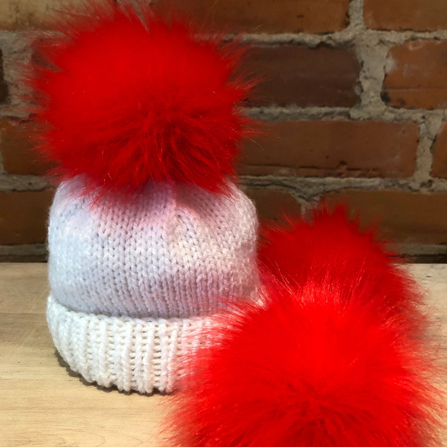 Coral Red Lipstick Faux Fur Pom, 3.5" Inch