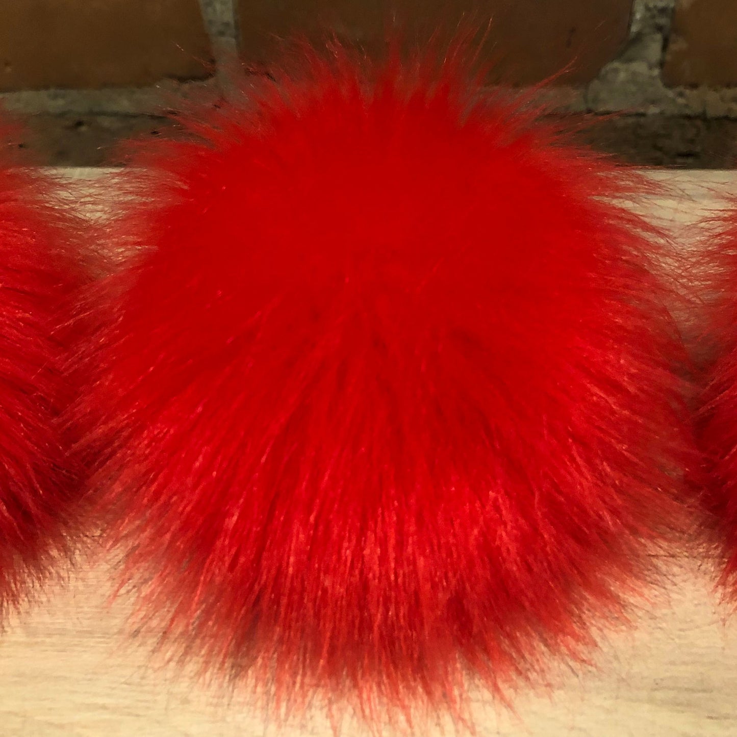 Coral Red Lipstick Faux Fur Pom, 4 Inch