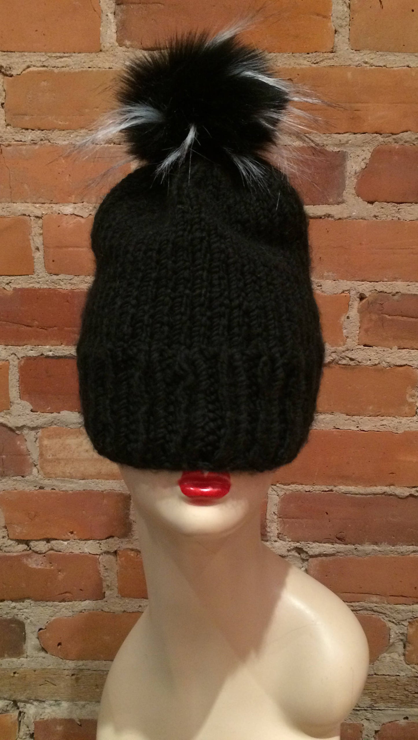 Spiky Black Pom Pom, Knit Hat Adornment, Faux Fur Pom, 5-Inch Fur Ball for Your Knit Hat, Winter Accessory, Knitting Supplies, Detachable, ellevintage.com