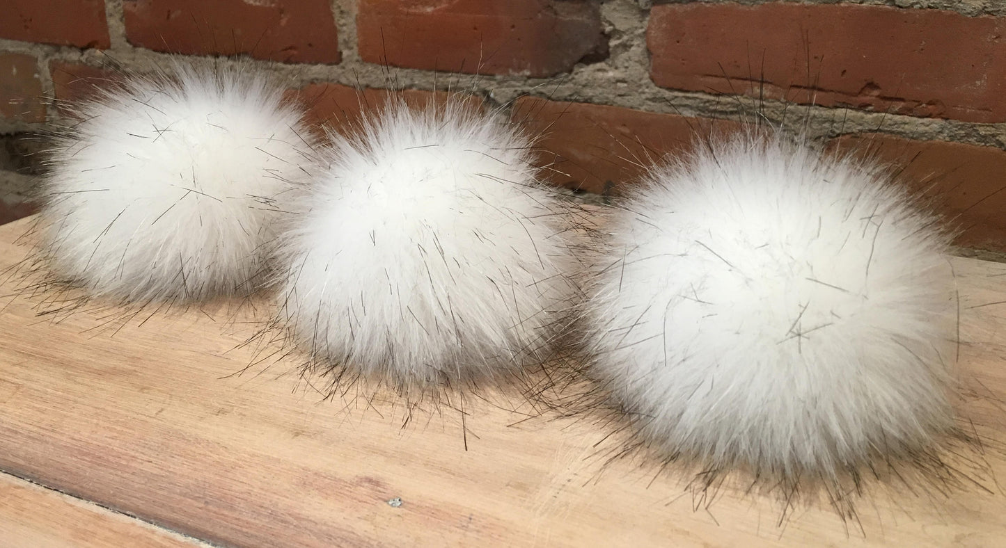 Blue Fox White Faux Fur Pom, 3.5 Inch