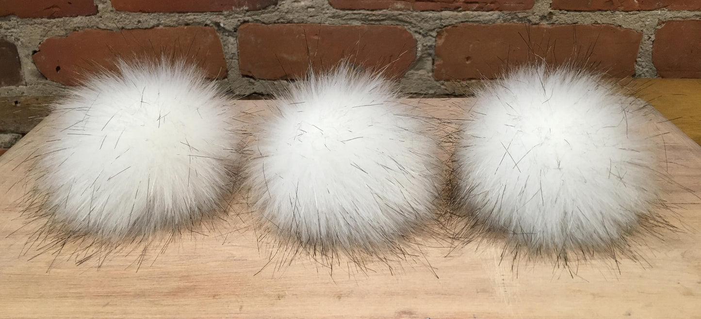 Blue Fox White Faux Fur Pom, 3.5 Inch