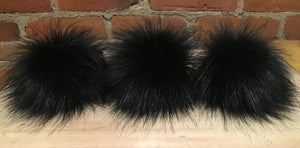 Fluffy Black Pom Pom, Wispy Black Faux Fox Fur, 5-Inch Fur Ball for Your Knit Hat, Beanie Adornment, Winter Accessory, Detachable Vegan Pom