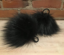 Load image into Gallery viewer, Fluffy Black Pom Pom, Wispy Black Faux Fox Fur, 5-Inch Fur Ball for Your Knit Hat, Beanie Adornment, Winter Accessory, Detachable Vegan Pom
