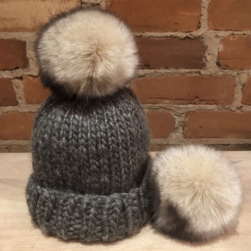 Beige Faux Fur Pom Pom for Babys Knit Hat