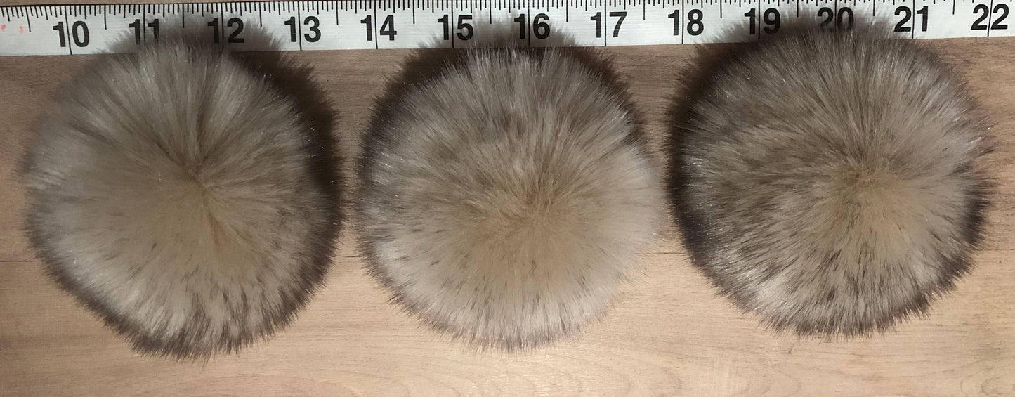 Beige Black Pom, Small Cream Beige Faux Fur Pom Pom with Black Flecks, Child Knit Fur Ball, Knitting Supply, Craft Pom, 3-Inch, Detachable, ellevintage.com