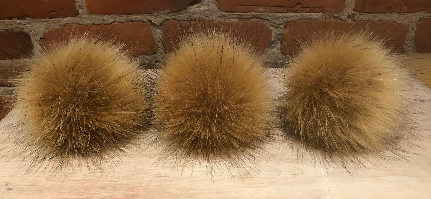 Golden Coyote Faux Fur Pom, 4 Inch