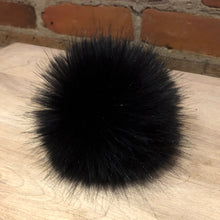Load image into Gallery viewer, Raven Black Pom Pom, Faux Fur Blue Black Hat Pom, Small 3.5 Inch Fur Ball, Detachable Loop, Fake Fur Puff, Hat Topper, Winter Hat Accessory
