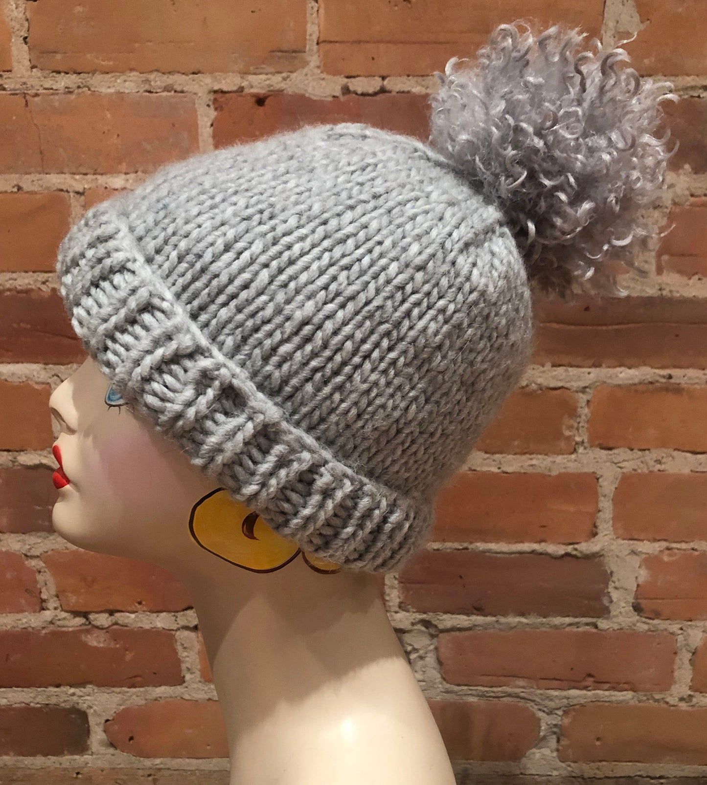 Grey Curly Lamb Hat Pom, 5 Inch