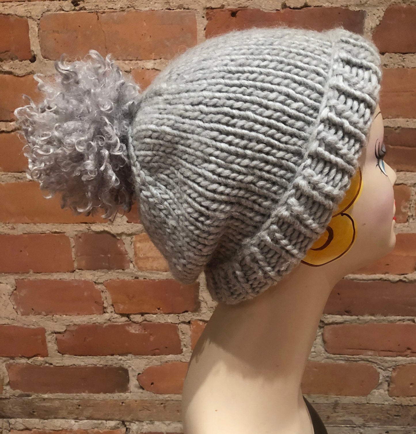 Grey Curly Lamb Hat Pom, 5 Inch