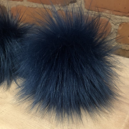 Dark Teal Blue Faux Fur Pom, 5 Inch