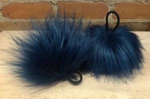 Dark Teal Blue Faux Fur Pom Pom, 5-Inch
