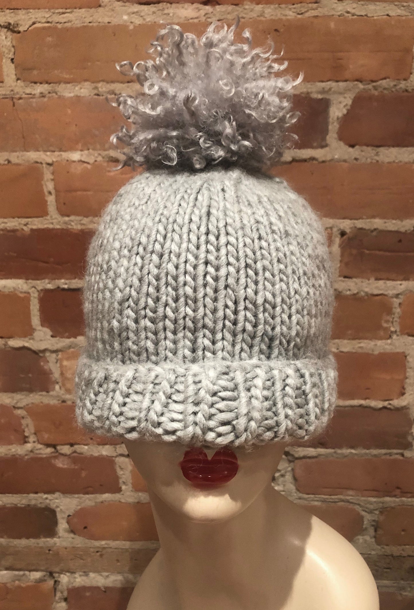 Grey Curly Lamb Hat Pom, 5 Inch