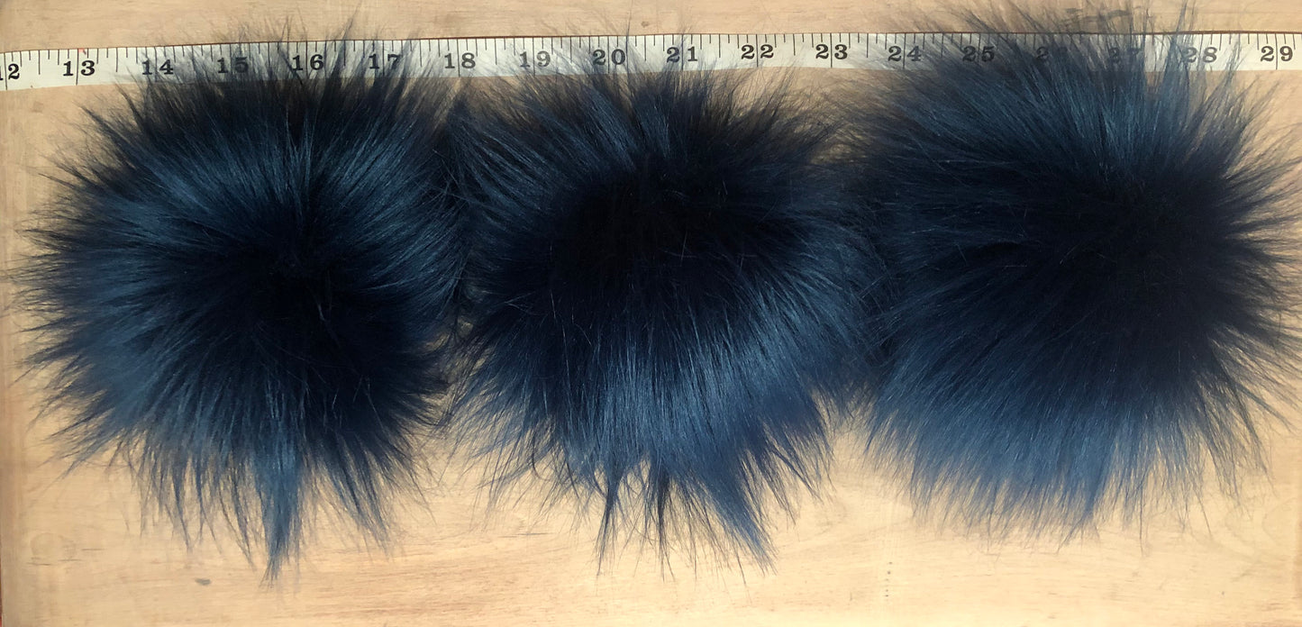 Dark Teal Blue Faux Fur Pom, 5 Inch