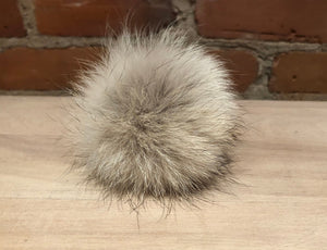 Light Beige Coyote Fur Knit Hat Pom Pom, 3-Inch
