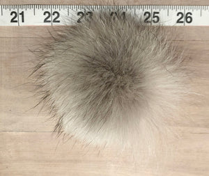 Light Beige Coyote Fur Knit Hat Pom Pom, 3-Inch