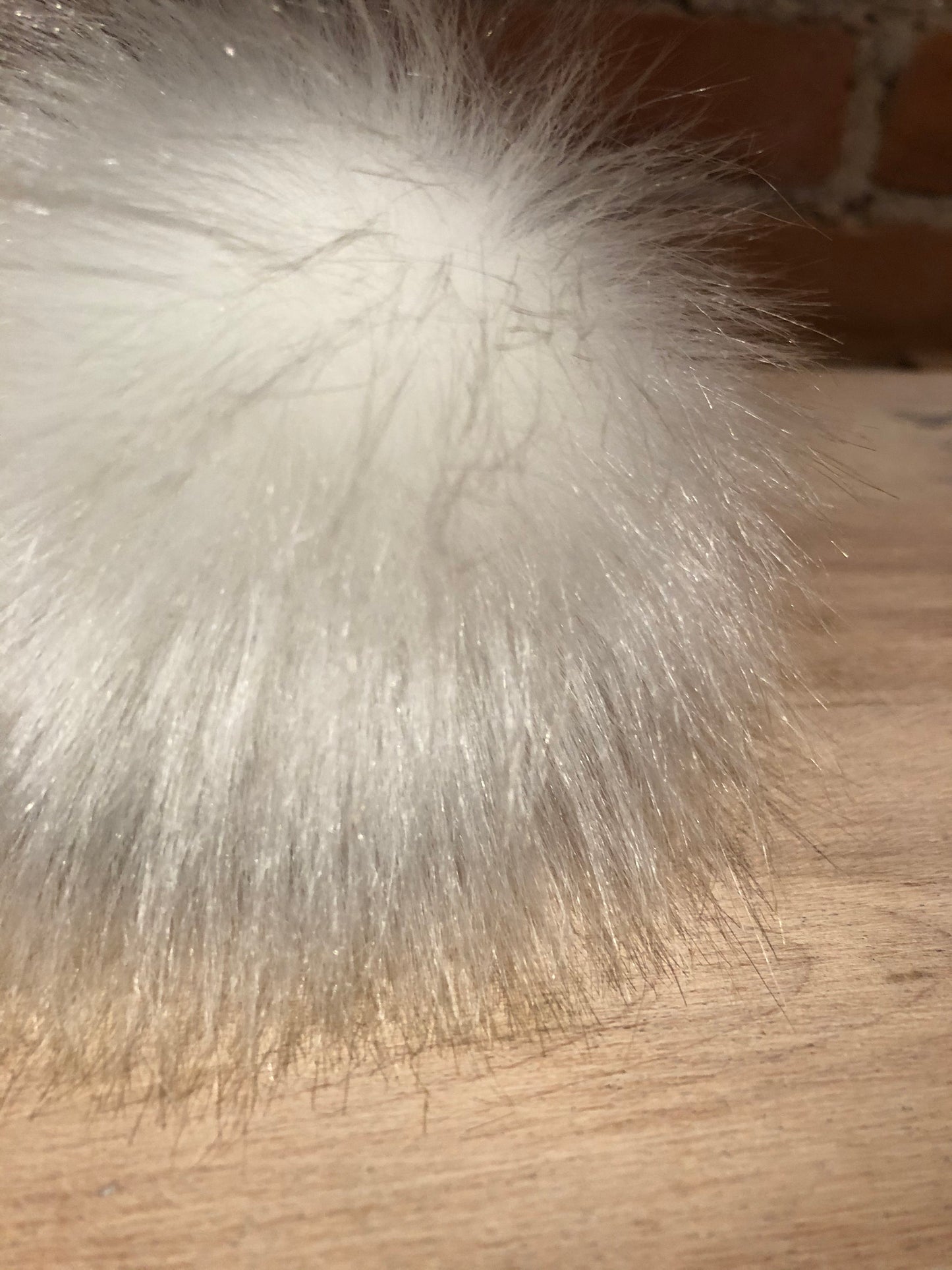 Glistening Ice White Faux Fox Fur Pom, 4 Inch