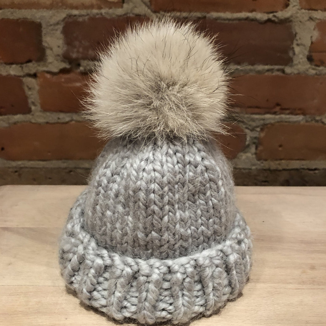Small Light Beige Coyote Hat Pom