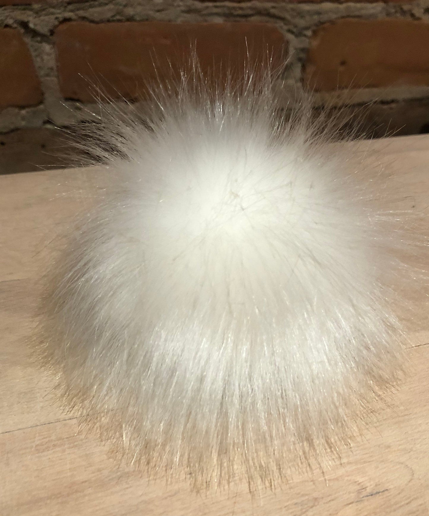 Glistening Ice White Faux Fox Fur Pom, 4 Inch